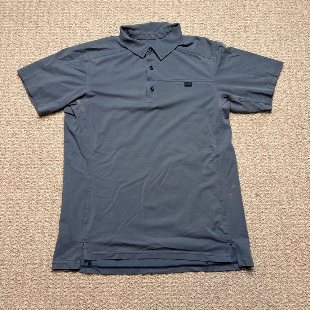 Arcteryx Mens S Captive Polo Shirt Grey Short Sleeve Tech Cotton Blend